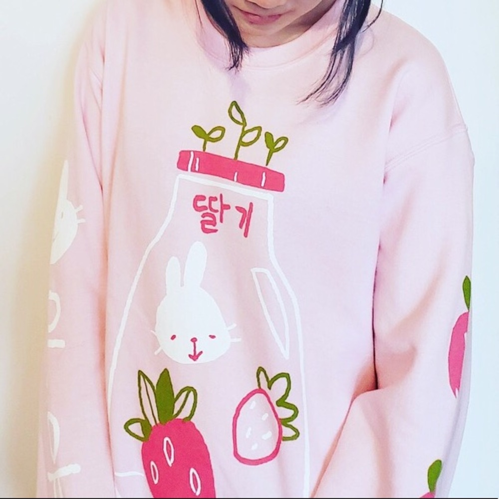 Cute Korean Strawberry Milk Rabbit Sweatshirt